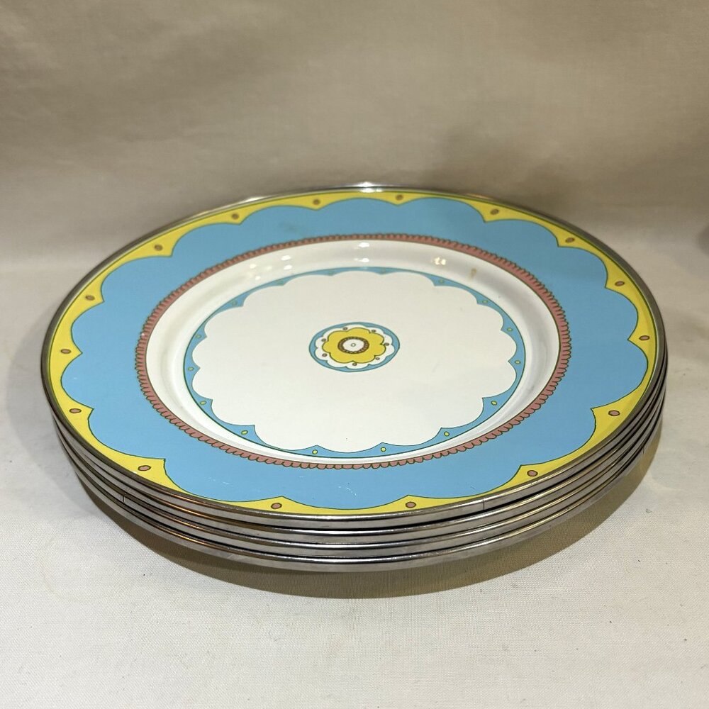 Set of 4 Goden Rabbit Enamelware Plates 8.5" By Laura Fair